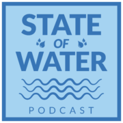 State of Water podcast logo. Dark blue words on light blue background.